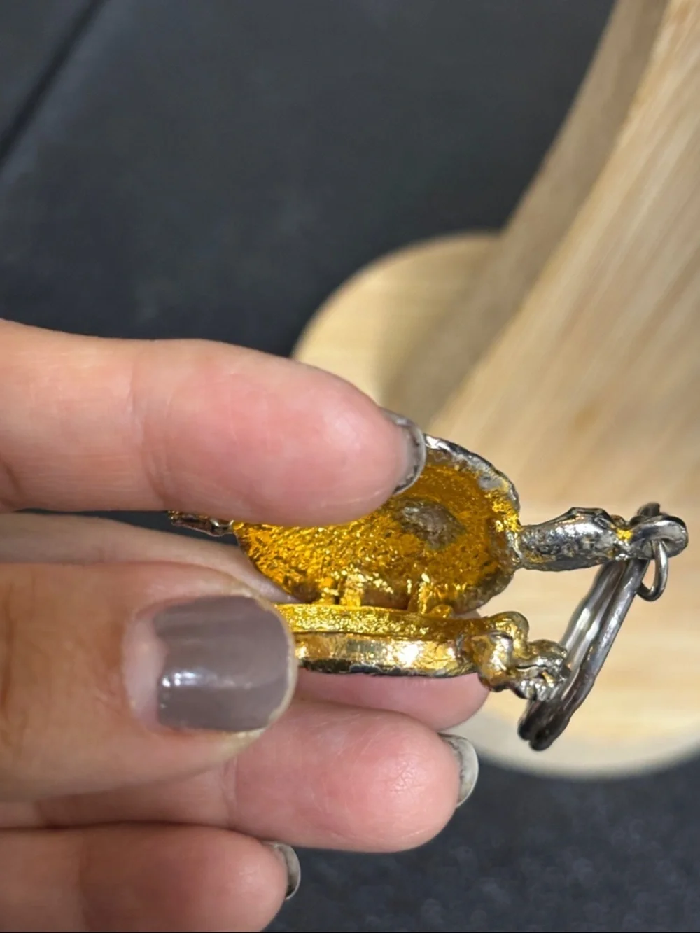 Vintage Bangkok Thailand Turtle Enamel Gold Tone Key Chain Fob Locket Hinged Box